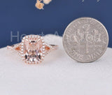 3ct Radiant Cut Simulated Morganite Halo Engagement Ring 14k Rose Gold Plated