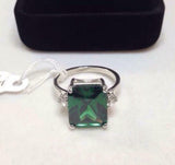 2.3ct Engagement Ring Radiant Cut Green Emerald Trilogy 14k White Gold Finish