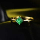 0.5Ct Princess Cut Green Emerald Kite Set Solitaire Ring 14K Yellow Gold Finish