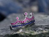 3Ct Round Cut Pink Blue Sapphire Queen Crown Engagement Ring 14K White Gold Over