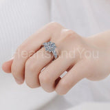 2.3ct Round Cut Moissanite Cluster Floral Engagement Ring 14K White Gold Plated