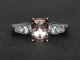 2.2ct Cushion Cut Morganite Diamond Accent Solitaire Ring 14k White Gold Finish