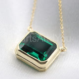 2ct Green Emerald Cut Simulated Bezel Set Pendant Chain 14k Yellow Gold Plated