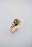 1ct Round Green Peridot Engagement Ring Leaf Vine Solitaire 14k Rose Gold Finish