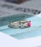 0.2ct Round Cut Simulated Pink Ruby Cluster Engagement Ring 14k Rose Gold Plated