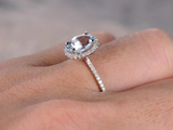2.2ct Oval Cut Blue Aquamarine Halo Ring 14k Rose Gold Finish with Round Accents
