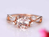 1.5ct Round Morganite Engagement Ring Floral Leaf Solitaire 14k Rose Gold Finish