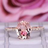 1.8ct Oval Peach Morganite Engagement Ring Dual Hidden Halo 14k Rose Gold Finish