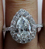 5ct Pear Cut VVS1/D Diamond Halo Vintage Engagement Ring 14K White Gold Finish