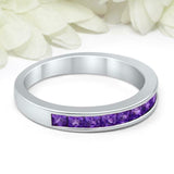 2ct Princess Amethyst Wedding Band Channel Set Half Eternity 14k White Gold Over