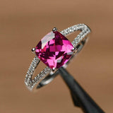 2.2ct Engagement Ring Cushion Cut Pink Ruby Split Shank 14k White Gold Finish