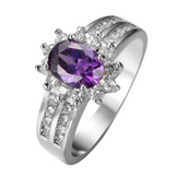 3ct Oval Cut Purple Amethyst Engagement Ring 14k White Gold Finish Floral Design