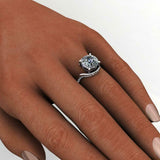 Swirl Twist Solitaire Engagement Ring 3ct Round Cut Diamond 14k WhiteGold Finish