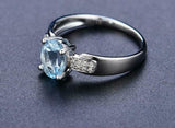 2.3ct Oval Cut Blue Aquamarine Diamond Accent Solitaire Ring 14k White Gold Over