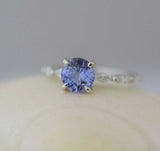 1ct Engagement Ring Round Cut Blue Tanzanite Diamond Accent 14k WhiteGold Finish