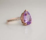 1.6ct Pear Cut Purple Amethyst Diamond Round Accent Ring 14k Rose Gold Finish