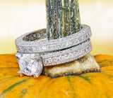 Antique Bridal Set Engagement Ring 3ct Round Cut Diamond 14k White Gold Finish