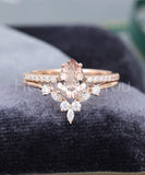 2ct Pear Simulated Peach Morganite Anniversary Bridal Set 14k Rose Gold Plated