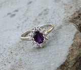 2ct Engagement Ring Oval Cut Purple Amethyst Diamond Floral 14k WhiteGold Finish