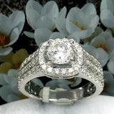 2.7ct Round Cut Diamond Engagement Ring Three Row Shank Halo 14k White Gold Over