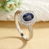 2.3ct Oval Cut Blue Sapphire Engagement Ring Halo Vintage 14k White Gold Finish