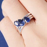 2.3ct Pear Cut Simulated Blue Sapphire Solitaire Trio Set 14k White Gold Plated