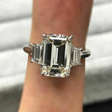 3.5Ct Emerald Cut Diamond Trapezoid Accent Engagement Ring 14K White Gold Finish