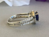2ct Round Cut Blue Sapphire Halo Split Shank Engagement Ring 14k White Gold Over