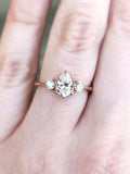 Round Accent Trilogy Engagement Ring 1.5ct Pear Cut Diamond 14k Rose Gold Finish