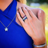 5ct Emerald Cut Blue Pink Sapphire Diamond Wedding Trio Band 14k White Gold Over