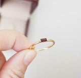 0.2ct Engagement Ring Baguette Cut Red Garnet Minimalist 14k Yellow Gold Finish