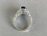2ct Oval Cut Blue Sapphire Antique Vintage Engagement Ring 14k White Gold Finish