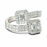 3Ct Princess Cut Diamond Halo Bypass Engagement Ring Women 14K White Gold Finish