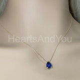 1ct Pear Simulated Blue Sapphire Solitaire Pendant Chain 14k White Gold Plated