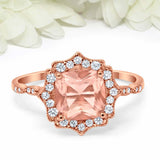 2.04ct Cushion Peach Morganite Engagement Ring Art Deco Halo 14k RoseGold Finish