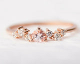 1ct Round Morganite Engagement Ring Cluster Minimalist Women 14k Rose Gold Over