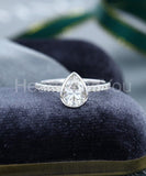 0.5ct Pear Cut Simulated Diamond Accents Bezel Set Ring 14k White Gold Plated