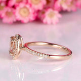 1.6ct Oval Cut Peach Morganite Engagement Ring Halo Solitaire 14k Rose Gold Over