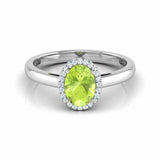 1Ct Oval Cut Green Peridot Diamond Halo Engagement Ring 14K White Gold Finish
