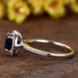 2ct Round Blue Sapphire Engagement Ring Diamond Accent Halo 14k WhiteGold Finish
