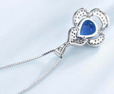 2.7ct Blue Sapphire Pendant Pear Cut Floral Halo 14k White Gold Finish NO CHAIN