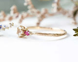 Ruby Accent Trilogy Engagement Ring 1.5ct Round Cut Diamond 14k Yellow Gold Over