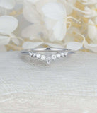 1ct Pear Cut Diamond Wedding Ring Band Curved Minimalist 14k White Gold Finish