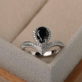 2ct Pear Black Diamond Tear Drop Solitaire Engagement Ring 14k White Gold Finish