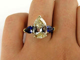 5Ct Pear Cut Yellow Blue Sapphire Trilogy Engagement Ring 14K Dual Gold Finish