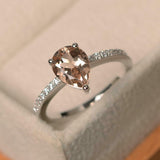 1.4ct Pear Cut Morganite Diamond Accent with Solitaire Ring 14k WhiteGold Finish