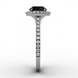 1.3ct Round Cut Black Diamond Solitaire Engagement Ring 14k White Gold Finish