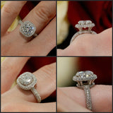 3.3ct Round Cut Diamond Unique Halo High Engagement Ring 14k White Gold Finish