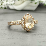 2ct Engagement Ring Oval Cut Peach Morganite Halo Milgrain 14k YellowGold Finish