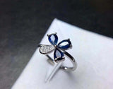 2.2ct Engagement Ring Pear Cut Blue Sapphire Flower Design 14k White Gold Finish